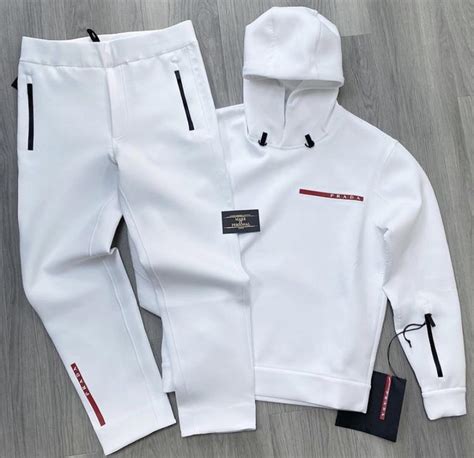 prada velour tracksuit|Prada white tracksuit.